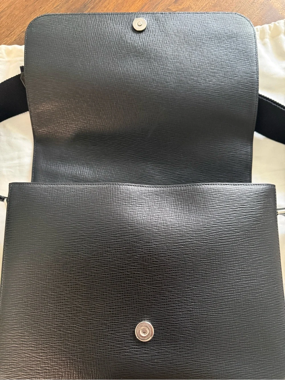 Salvatore Ferragamo Black Textured Leather Messenger Bag